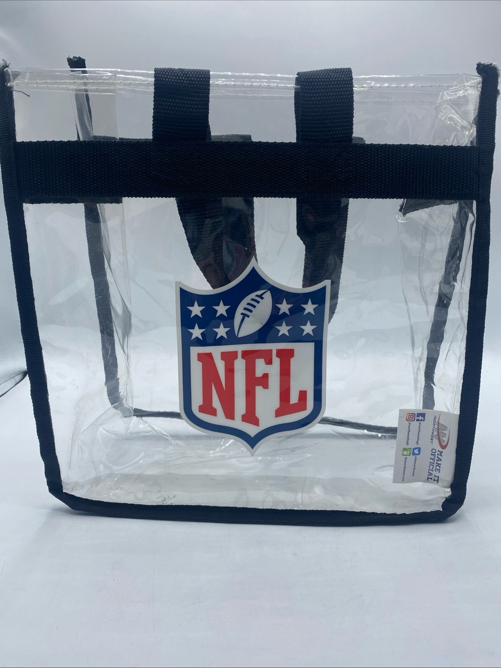 12" Clear Plastic NFL Tote Bag  Zippered Reusable Handle Straps Stadium Approved